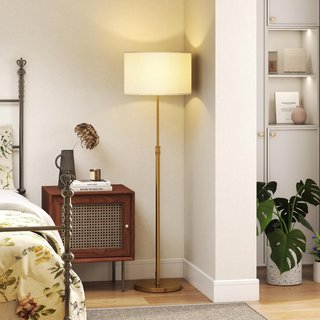 Lámpara De Pie Con Control Remoto Y Brillo Regulable 3000K-6000K, Lámpara De Suelo Dimerizable Con Pantalla De Tela, Para Sala De Estar Y Dormitorio, Oro