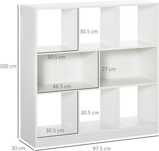 Mueble Librería Portaobjetos de 3 Niveles y 8 Estantes Totales, Mueble para Sala de Estar y Dormitorio en MDF, 97.5X30X100 Cm, Blanco