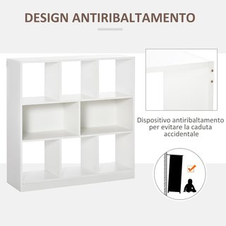 Mueble Librería Portaobjetos de 3 Niveles y 8 Estantes Totales, Mueble para Sala de Estar y Dormitorio en MDF, 97.5X30X100 Cm, Blanco