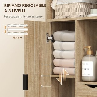 Mueble de Baño Ahorra Espacio Slim, Mueble de Baño Con 2 Cajones, Estantes Regulables a 3 Niveles y Armario, Estilo Nórdico, 50X25X100 Cm, Madera Natural