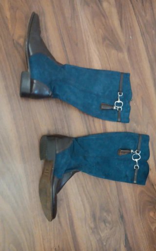 Botas de piel hípica azul y marrón
