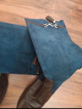 Botas de piel hípica azul y marrón