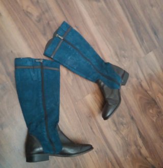 Botas de piel hípica azul y marrón