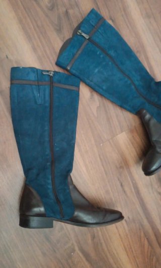 Botas de piel hípica azul y marrón