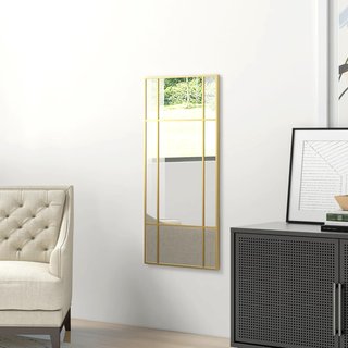 Espejo de Pared Estilo Ventana, Espejo para Sala de Estar y Dormitorio con Montaje Vertical y Horizontal, 110X50Cm, Oro