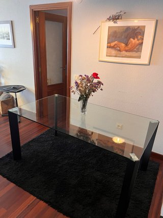 Mesa de cristal y metal para comedor y salón (50€)