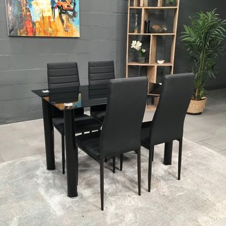 Mesa de cristal negra con 4 sillas
