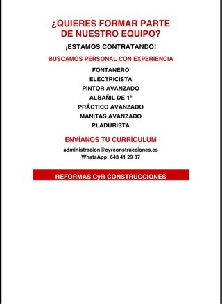CONTRATAMOS PERSONAL CON EXPERIENCIA DEMOSTRABLE