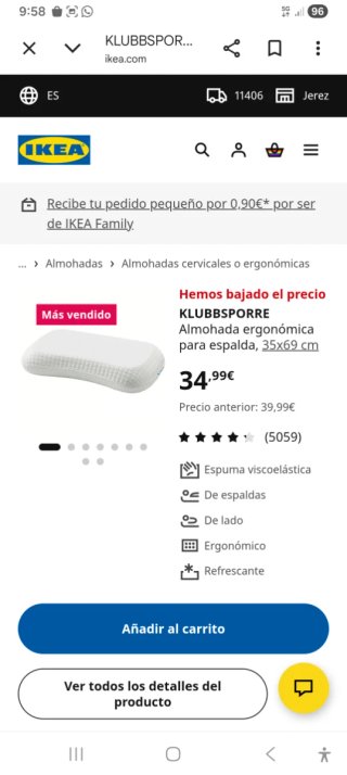 Almohada ergonómica KLUBBSPORRE IKEA
