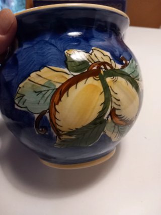 Vaso ceramica decorato limoni blu
