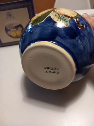 Vaso ceramica decorato limoni blu