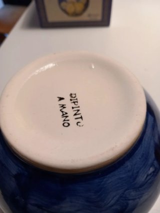 Vaso ceramica decorato limoni blu