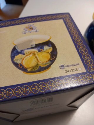 Vaso ceramica decorato limoni blu
