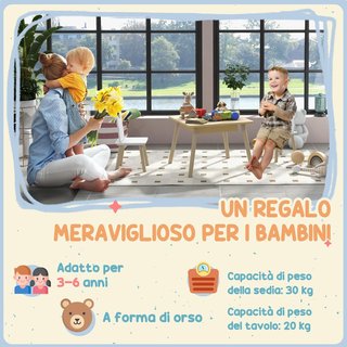 Conjunto de Mesa y 2 Sillas para Niños de 3-6 Años, Mesa para Niños 3 en 1 con Pizarra Desmontable, Compartimento de Almacenamiento y Sillas con Respaldo de Oso, para Habitación Infantil y Sala de...