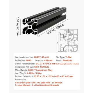 4PCS 4040 Aluminum Extrusion Profile, 15.75 Inch 4