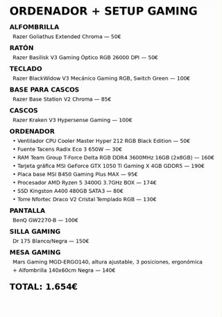 Set up gaming comoleto