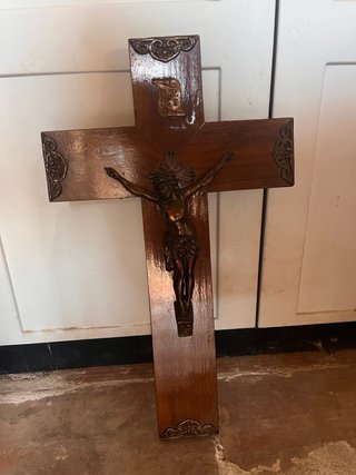 Crucifijo antiguo madera y bronce - 48 x 29