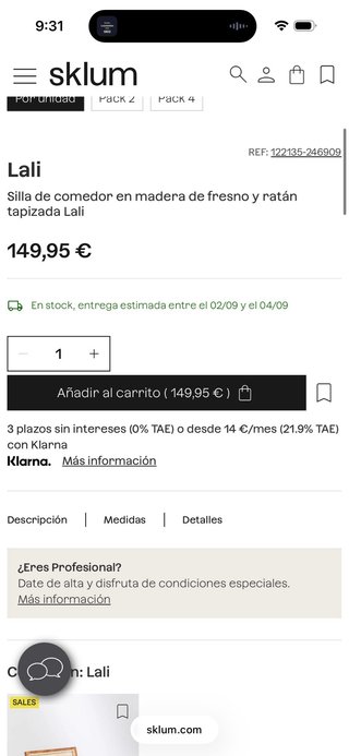4 sillas madera de fresno con ratán. Modelo Lali