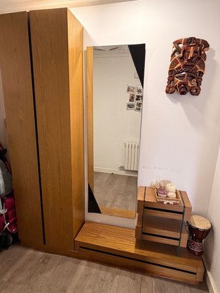 Mueble recibidor madera y cristal