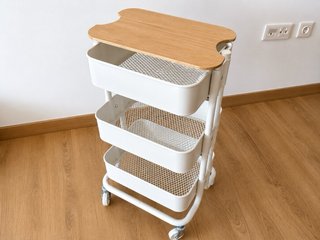Carrito IKEA blanco con tapa de bambú 3 niveles