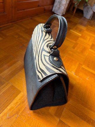 Bolso Piel Cebra Negro y Beige