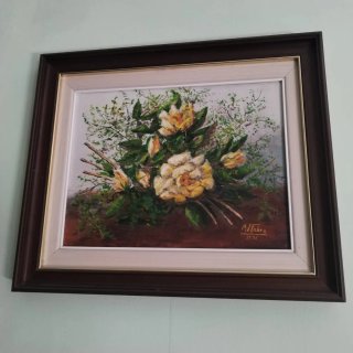 Cuadro de flores pintado M.J. Fabre 1976