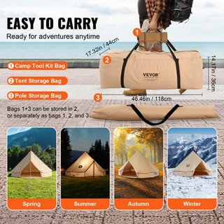 Tienda de Campaña de Lona, 4 Estaciones 7 m/22.97 ft Tienda Yurt, Tienda de Lona para Camping con Salida para Estufa, Tienda Transpirable para Hasta 12 Personas, Camping Familiar, Caza, Fiesta al ...