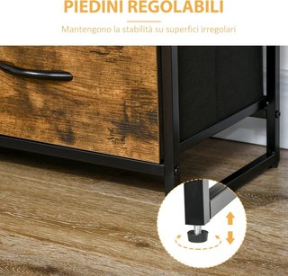 Cómoda de 4 Cajones y 2 Estantes Abiertos de Tela, Cómoda Plegable para Dormitorio, Sala de Estar con Patas Ajustables, Estilo Industrial, 84X30X71.5Cm, Marrón Rústico