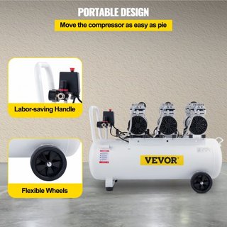 Compresor de Aire 22 Galones Ultra Silencioso Compresor de Aire Sin Aceite Tanque de 80L Compresor de Aire Silencioso Compresor Sin Aceite de 2.2KW Bajo ruido con Válvula de Solenoide Segura