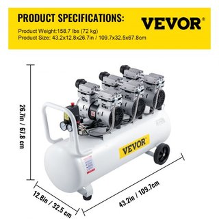 Compresor de Aire 22 Galones Ultra Silencioso Compresor de Aire Sin Aceite Tanque de 80L Compresor de Aire Silencioso Compresor Sin Aceite de 2.2KW Bajo ruido con Válvula de Solenoide Segura
