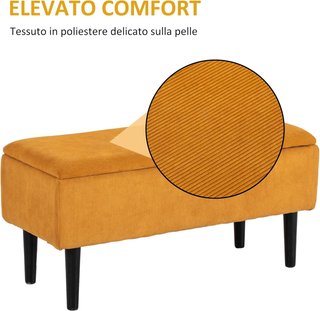 Banco de Cama con Espacio de Almacenamiento de 47L, Banco de Almacenamiento de Poliéster para Dormitorio y Entrada, 95X38X45Cm, Naranja