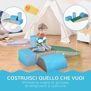 Set de Construcción Suave para Niños de 1 a 3 Años con 5 Bloques de Colores, Set de Juego de Bloques Suaves para Niños en Piel Sintética y Espuma, Marrón, Caqui, Azul, Verde y Celeste