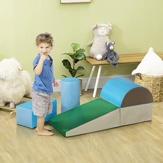 Set de Construcción Suave para Niños de 1 a 3 Años con 5 Bloques de Colores, Set de Juego de Bloques Suaves para Niños en Piel Sintética y Espuma, Marrón, Caqui, Azul, Verde y Celeste