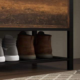 Banco Zapatero De Entrada Industrial Con Estante Oculto Y Asiento Acolchado, Mueble Para Zapatos En Aglomerado Y Acero, 100X40X50 Cm, Marrón Y Negro
