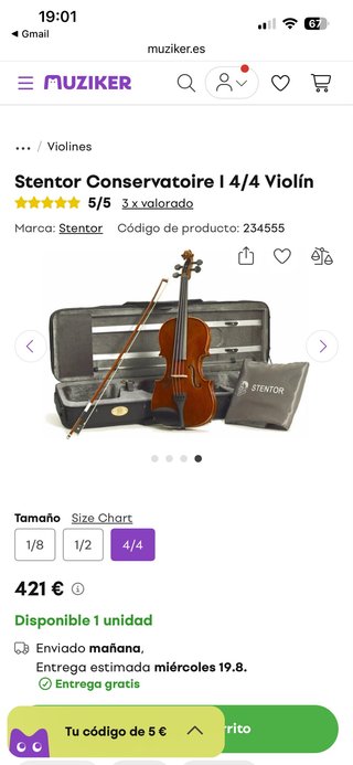 Violín Stentor 4/4 con funda - poco uso