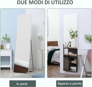 Espejo de Pie y Pared con Estructura de Aluminio, Espejo para Dormitorio, Entrada y Baño, 45X37X158.5Cm
