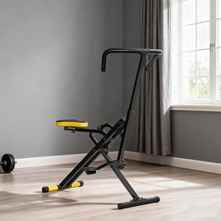 Máquina Total Crunch Plegable Con Asiento Regulable, Máquina Total Power Body Crunch, Entrenamiento Fitness para Abdomen, Cuerpo, Piernas, Brazos, Glúteos, para Casa y Gimnasio, Amarillo