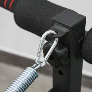 Banco de Abdominales Plegable y Regulable para Entrenar en Casa, Banco de Gimnasio Multifuncional con Extractor de Resorte y 2 Cuerdas Elásticas, en Acero y Acolchado Negro y Rojo 51X137X50-66Cm