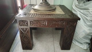 Conjunto mesas madera maciza mármol