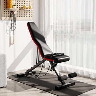 Banco Multifuncional 2 en 1 Con Inclinación Regulable, Banco para Abdominales y Pesas Acolchado Con Cuerdas Elásticas para Casa y Gimnasio, Negro