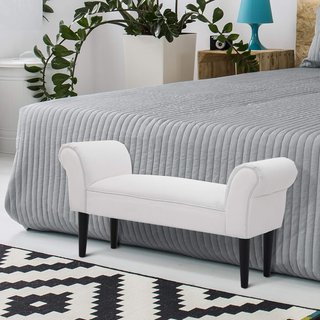 Banco Zapatero Con Brazos Enrollados, Banco Tapizado para Entrada, Blanco, 102X36X51Cm
