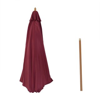 Sombrilla de Jardín 3x2.5 con Poste de Madera y 8 Varillas y Cubierta de Poliéster Rojo Oscuro