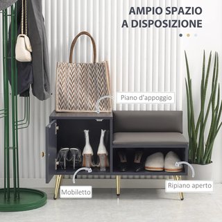 Banco Zapatero De Entrada Ahorra Espacio Con Asiento Acolchado, Estante Abierto Y Armario Para 4 Pares De Zapatos, Pasillo, Dormitorio, Sala De Estar En Madera, 80X33X49Cm, Gris