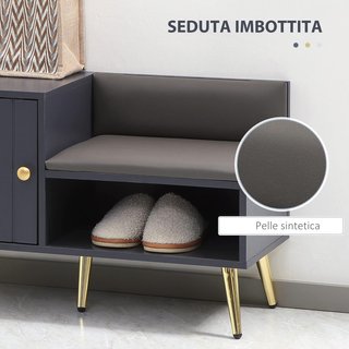 Banco Zapatero De Entrada Ahorra Espacio Con Asiento Acolchado, Estante Abierto Y Armario Para 4 Pares De Zapatos, Pasillo, Dormitorio, Sala De Estar En Madera, 80X33X49Cm, Gris