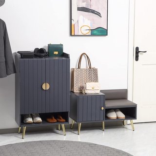 Banco Zapatero De Entrada Ahorra Espacio Con Asiento Acolchado, Estante Abierto Y Armario Para 4 Pares De Zapatos, Pasillo, Dormitorio, Sala De Estar En Madera, 80X33X49Cm, Gris