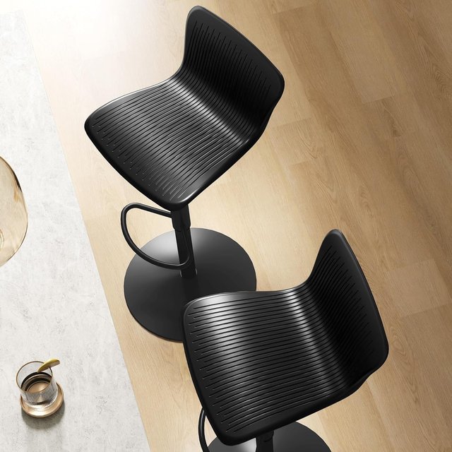 Conjunto de 2 Taburetes de Bar con Respaldo Ergonómico, Reposapiés, Taburetes de Cocina Altos Ajustables en Polipropileno con Asiento Giratorio y Base Antideslizante para Comedor, Isla de Cocina, ...