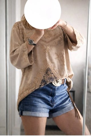 Blusa Boho India Bordada Talla Única