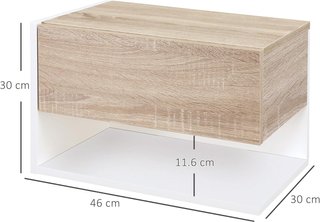Juego De 2 Mesitas De Noche Suspendidas Con Cajón Y Estante, Mobiliario Moderno Para Dormitorio, Blanco Y Roble