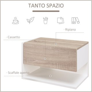 Juego De 2 Mesitas De Noche Suspendidas Con Cajón Y Estante, Mobiliario Moderno Para Dormitorio, Blanco Y Roble