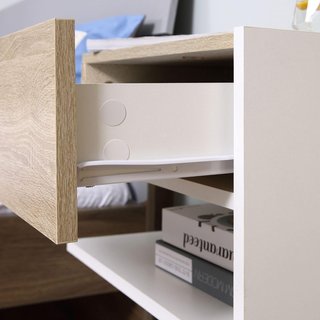 Juego De 2 Mesitas De Noche Suspendidas Con Cajón Y Estante, Mobiliario Moderno Para Dormitorio, Blanco Y Roble
